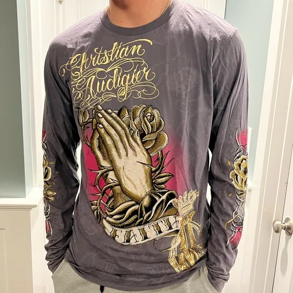 トップス Christian Audigier double sleeve shirt トップス Christian Audigier double sleeve shirt Christian